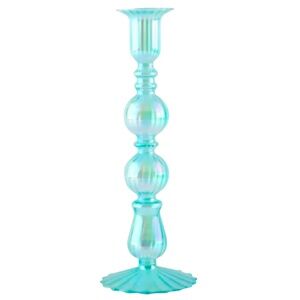 LARGE EGYPTIAN REVIVAL CANDLESTICK LIGHT BLUE SHINY / LiIGHT GLASS